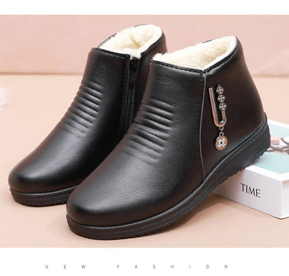 2024 New Women's Real Leather Ankle Boots Thick Bottom Plush Shoes Women Winter Warm Shoes Fashion Cool Footwear Size 35-41