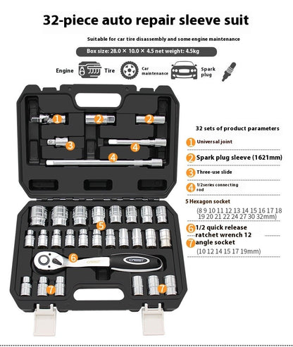 Grande Conjunto de Ferramentas para Reparo Automotivo Chave de Boca de Soquete de Manutenção Automotiva Conjunto de Combinação de Soquetes Multifuncional