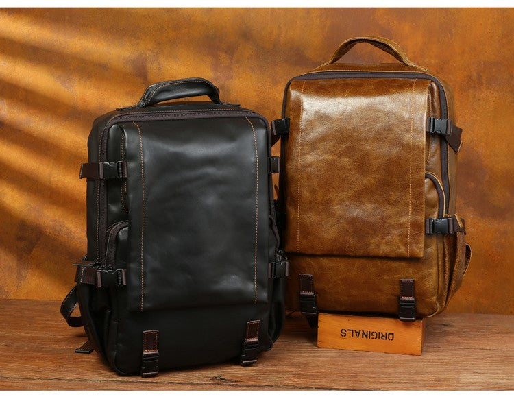Retro cowhide backpack men and women trend outdoor travel bag leather business computer backpack large capacity