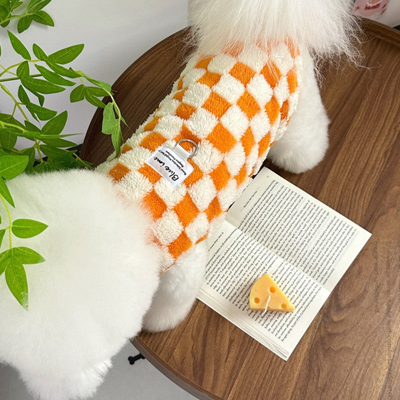 Colete Quente para Cães Outono Inverno, Roupas de Cachorro de Lã, Casaco de Luxo Xadrez para Filhotes, Moletons para Chihuahua Bichon Yorkie, Pulôver para Cães, Casaco para Animais de Estimação