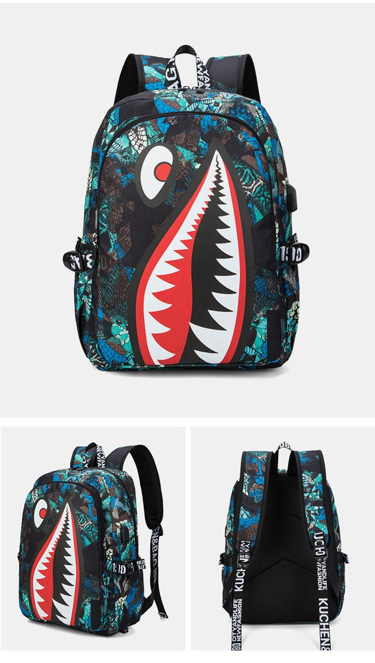 Mochila Escolar para Meninos com Estampa de Tubarão para Crianças, Mochilas de Viagem