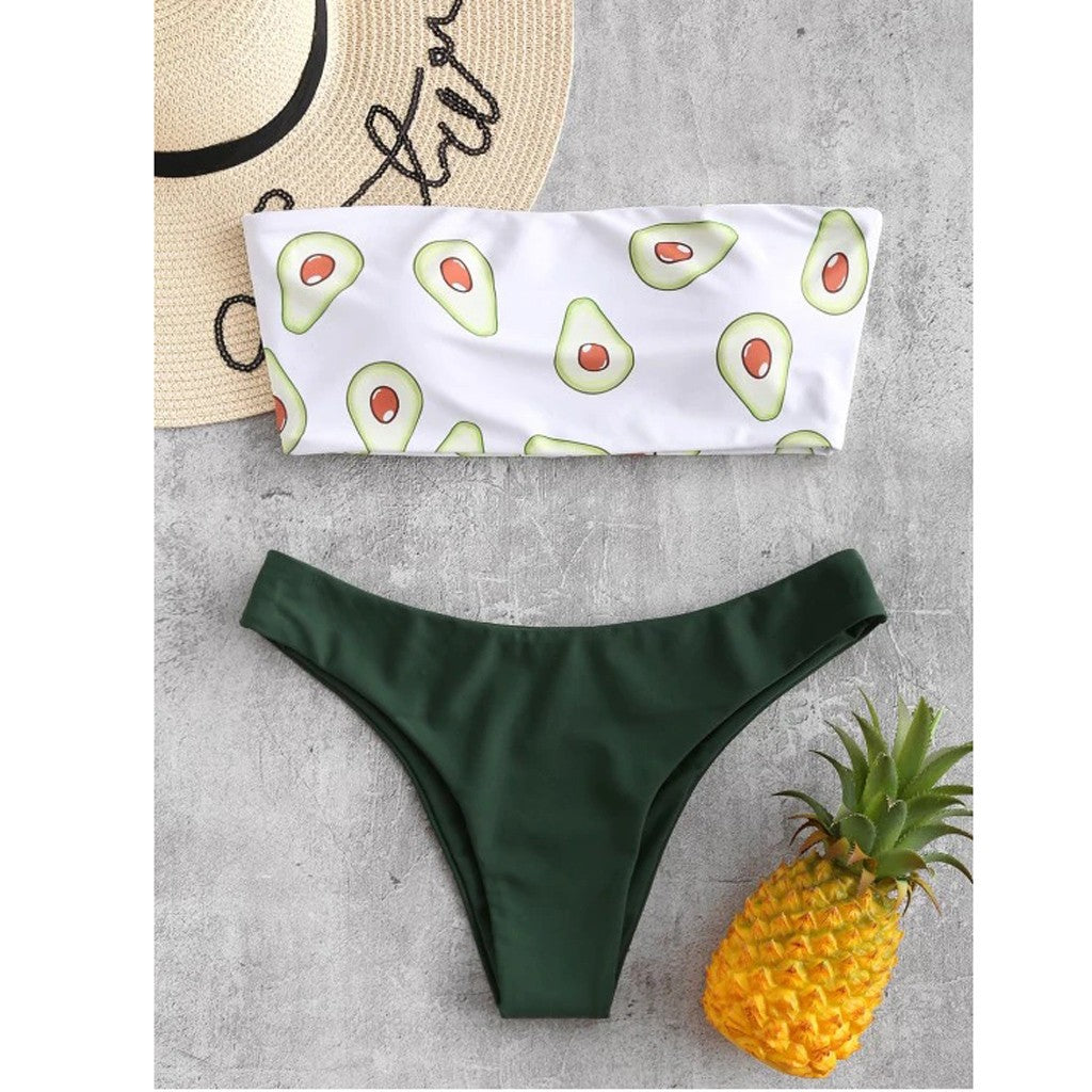 Bkini Kawaii Cartoon Avocado Printed Women's Swimsuit Push Up Two-Pieces No Steel 2025 Women Swimwear trajes de baño mujer