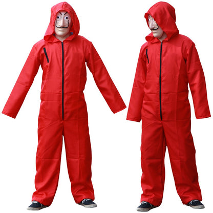 Red game Cosplay jumpsuit, party sportswear set, props, classic costumes, belts, full sets of masks Halloween party workwear