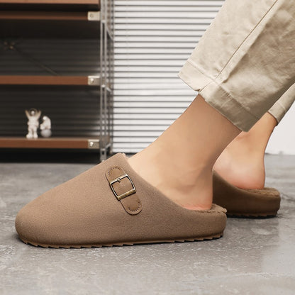 2025 New Unisex Winter Home Slippers Fashion Buckle Design Warm Fleece Lined Non - Slip Indoor Comfort Slippers New Arrival