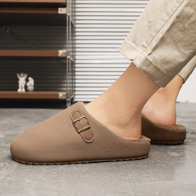 2025 New Unisex Winter Home Slippers Fashion Buckle Design Warm Fleece Lined Non - Slip Indoor Comfort Slippers New Arrival