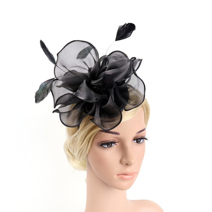 Novo Chapéu Fascinator de Organza Feminino com Flor de Pena Kentucky Derby Cocar Chapéu Pillbox para Casamento Chá da Tarde Acessórios de Cabelo com Clipe