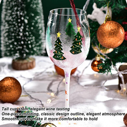 Taças de Vinho de Natal 450ml Papai Noel Árvore de Natal Pinhas Vinho Tinto Taças de Natal para Vinho Champanhe Suco