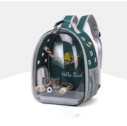 Mochila para Transporte de Pássaros com Poleiro de Corda e Bandeja para Papagaio Periquito Arara Calopsita Gaiola Acrílica para Animais de Estimação Bolsa para Pássaros