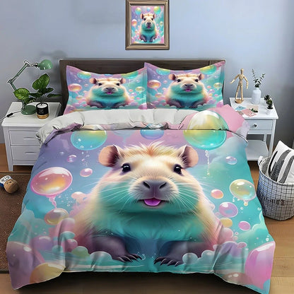 Cute Cartoon Capybara Print Bedding Set Duvet Cover 1 Duvet Cover 2 Pillowcases Adult and Children Bedding Set Christmas Gifts