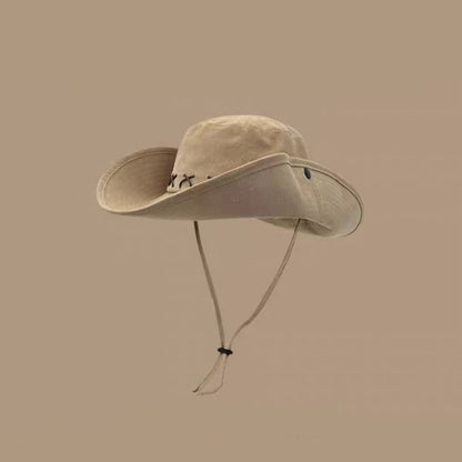 Breathable Western Cowboy Hat Adjustable Retro Wide Brim Sun Hat Mountaineering Anti UV Fisherman Sunshade Cap Unisex