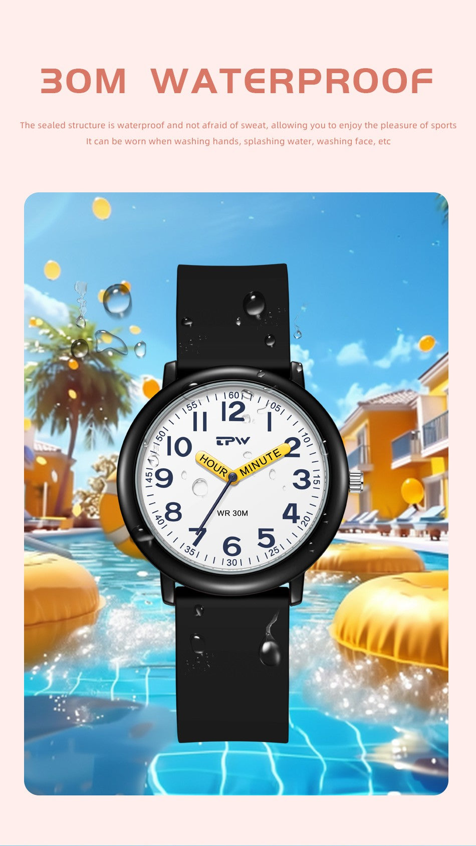 TPW Learning Watch Colorful Dial Cute Watch For Young Ladies Rubber Strap Luminous Hands