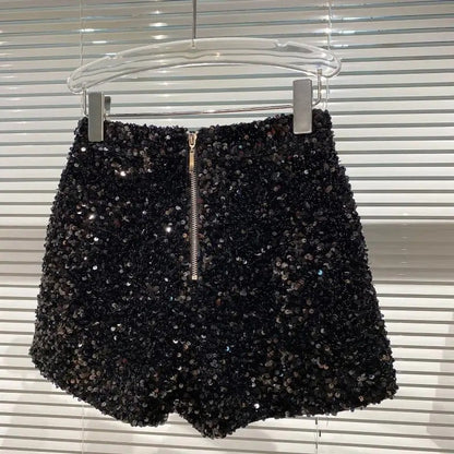 New Autumn Black Velvet Shorts Women Sequined Shiny Versatile Short Pants Clubwear Shorts Hot Pants High Street
