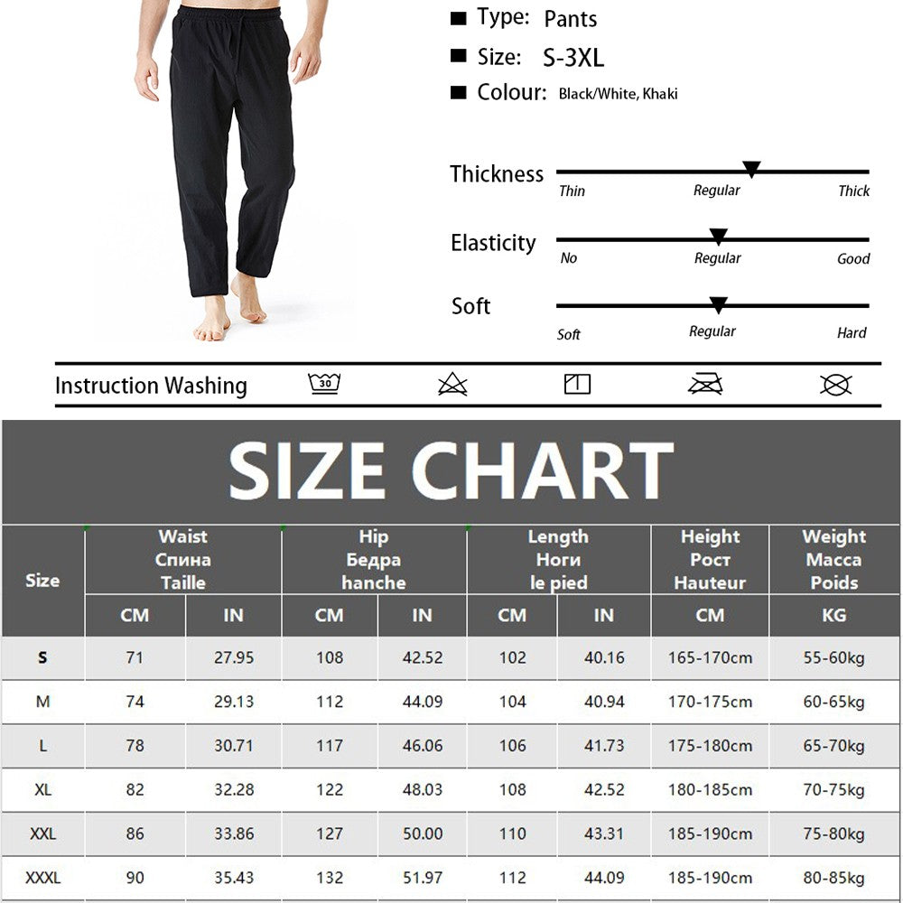 Men's Lightweight Long Pants Summer Solid Color Breathable Loose Trousers Male Elastic Waist Casual Pants Harajuku Trousers