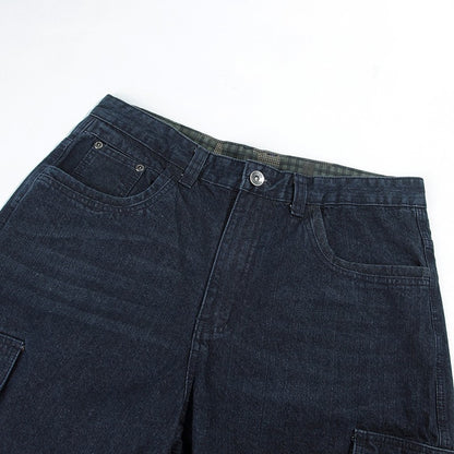 ABOORUN Mens Plus Size Loose Baggy Denim Shorts Fashion Streetwear Hip Hop Skateboard Cargo Jeans Short for Male R1402