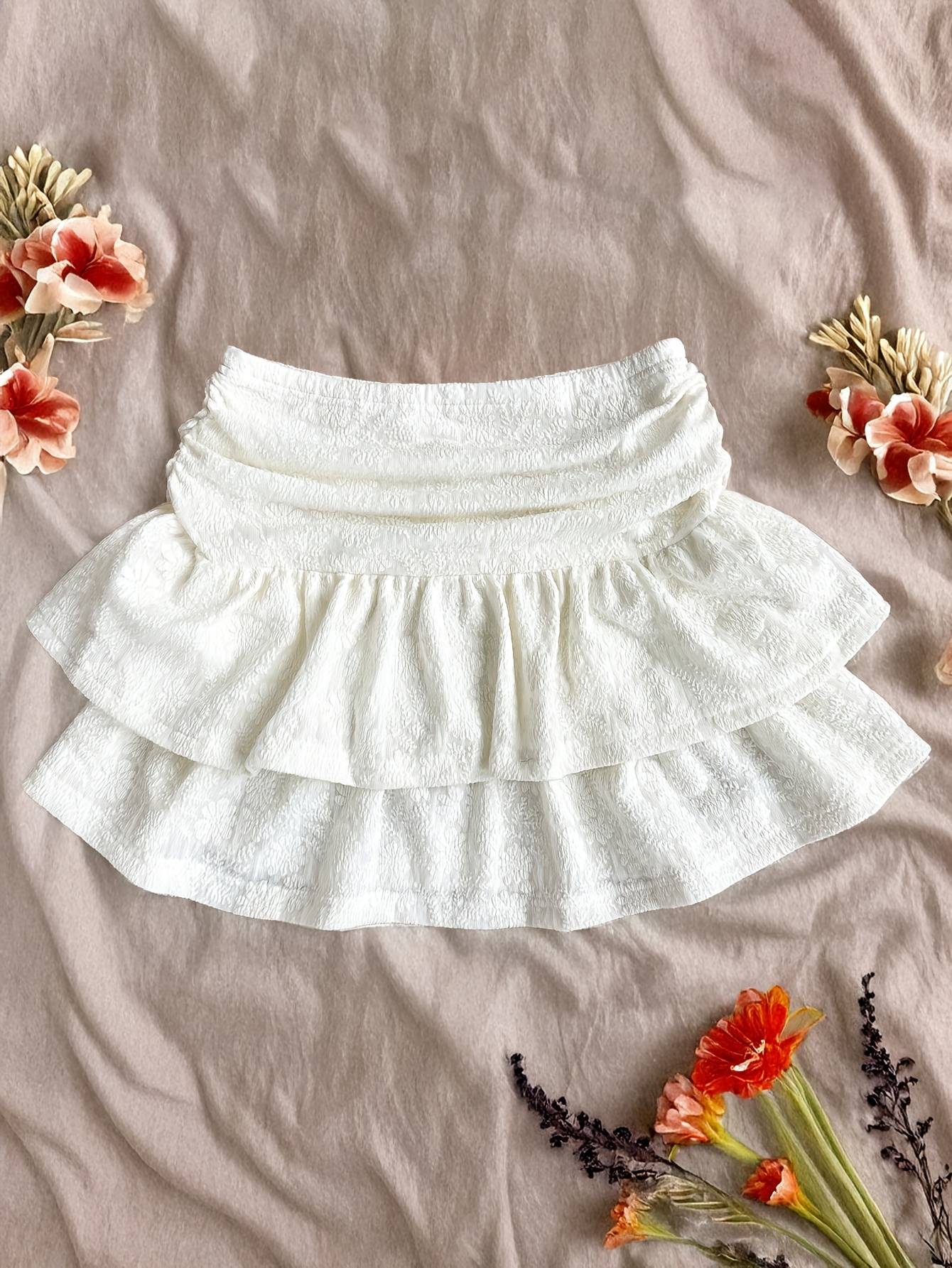 Women Kawaii Lolita Shorts Skirt 2025 Summer Ruffles Layered Patchwork High Waist Mini Skirts Girl Sweet White Pleated Skirt
