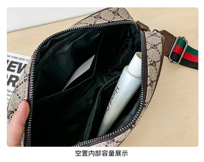 Casual Lightweight Sling Bag with Color Block Strap for Men PU Leather Messenger Bag Trend Wide Strap Crossbody Bags Designer