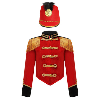 Girls Boys Marching Band Costume Outfits Circus Ringmaster Jacket Coat Team Performance Drummer Drum Major Uniform with Hat Sets