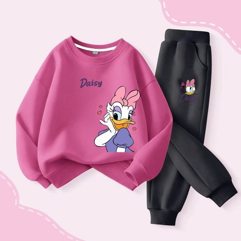Autumn Baby Girl Boy Clothes Set Children Disney Daisy Duck Printing Sweatshirt Top and Pants Bottom 2 Pcs Suit Cotton Tracksuit