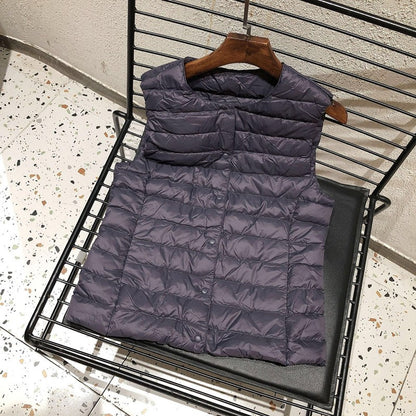 2025 New Women Sleeveless Puffer Jacket Spring Winter Female 90% White Duck Down Ultra Lightweight Packable Warm Down Liner Vest