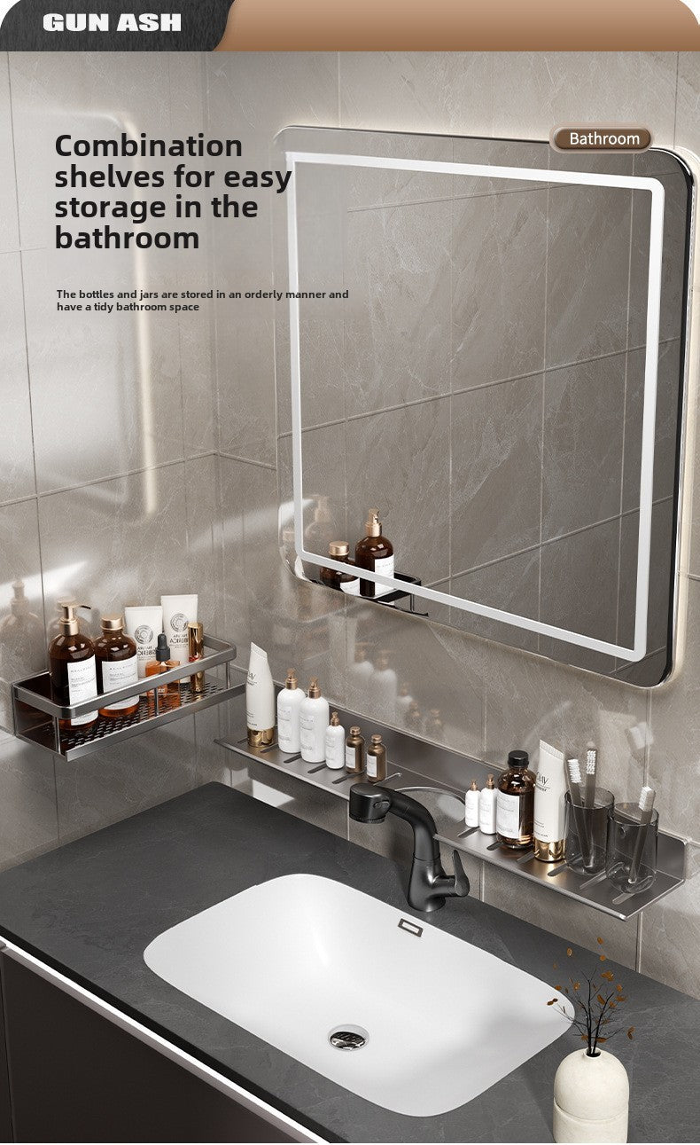 Toilet faucet storage rack, toilet sink, washbasin, wall mounted non perforated mirror front bathroom rack