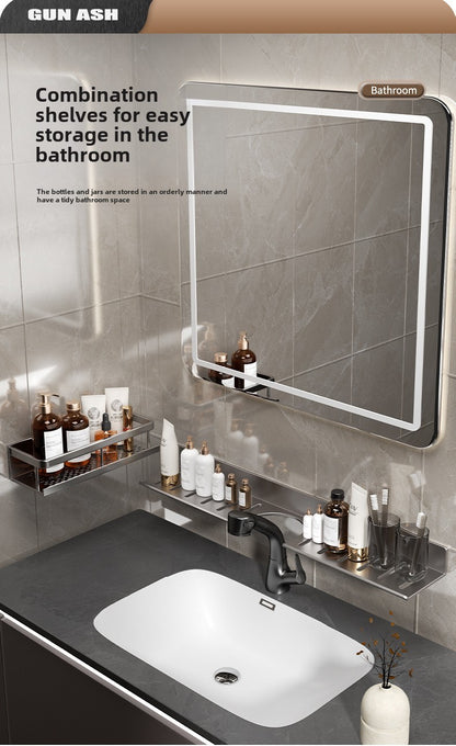 Toilet faucet storage rack, toilet sink, washbasin, wall mounted non perforated mirror front bathroom rack