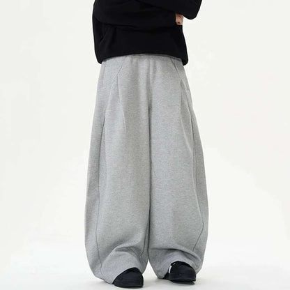 IEFB Pleated Design Men's Casual Pants Solid Color Elastic Waist Wide Leg Sweatpants Silhouette All-match Male Bottom New 9W1052