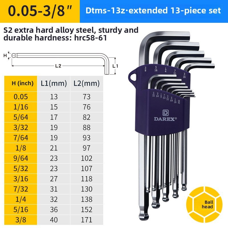 DAREX Metric Ball End Short Tail Hex Key Set 7/9 Piece Short Arm Extended High - Quality Hex Wrenches for Various Tasks