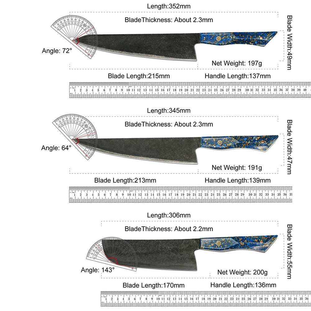 Conjunto de 3 facas de cozinha japonesas afiadas Damascus para Chef e Nakiri, lâmina de aço revestida de 3 camadas com cabo de resina e espaçador G10