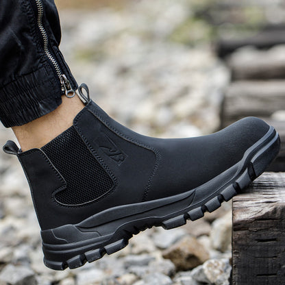Sapatos de Segurança Impermeáveis Masculinos com Biqueira de Aço Botas de Couro Calçado Masculino Sapatos de Trabalho Indestrutíveis para Construção Marrom