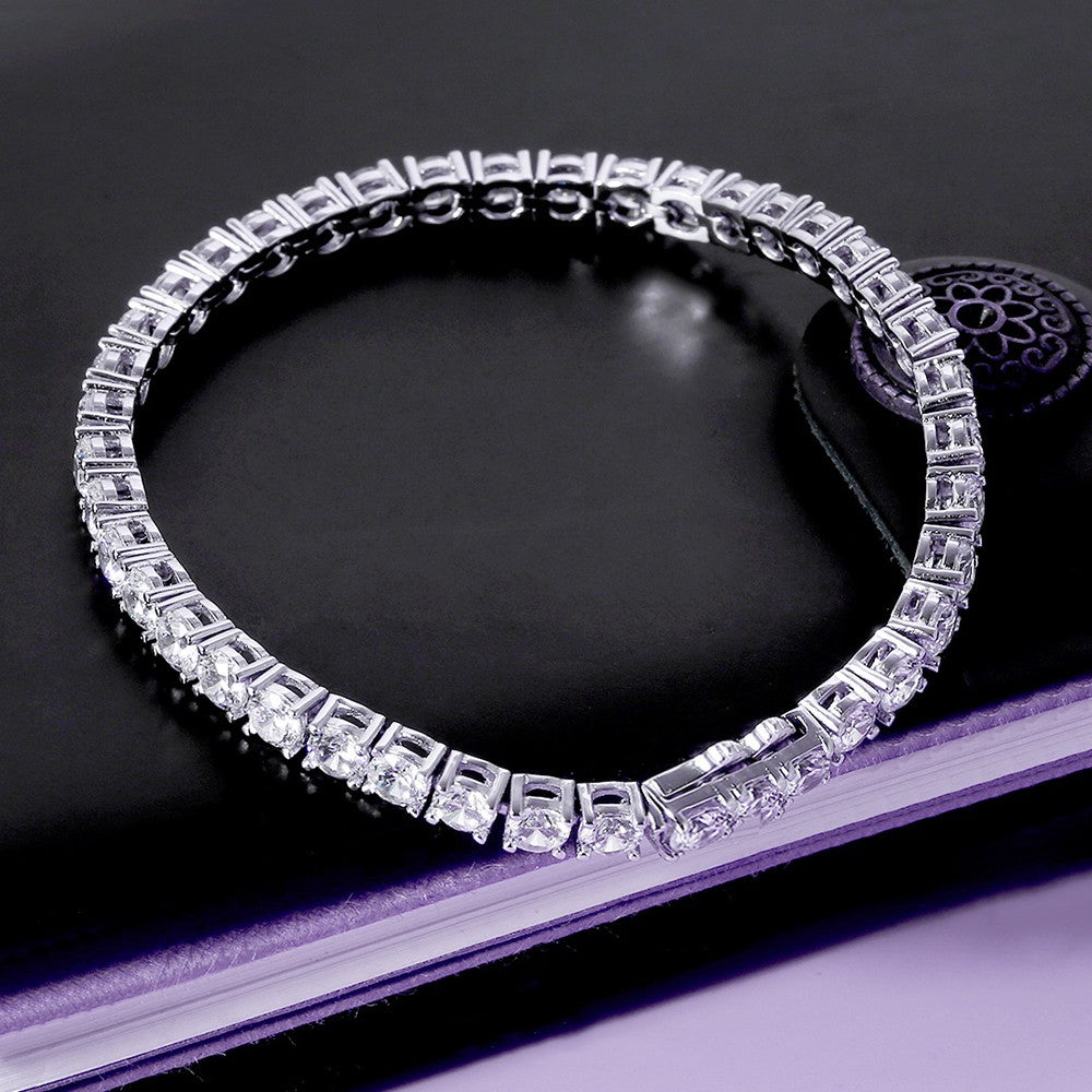 ORSA JEWELS Authentic 925 Sterling Silver Tennis Chain Bracelet Moulding Process Hanmade High-end Hand Chain for Man Woman SB128