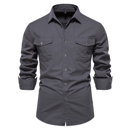 AIOPESON 2023 New Autumn Military Style 100% Cotton Pocket Shirt for Men Solid Color Slim Casual Men Shirts Long Sleeve