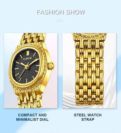 LIGE Golden Women Wristwatch Small Dial Ladies Gold Watch Bracelet Jewelry Quartz Lady Watch Compact Stylish Luxury Women Watch