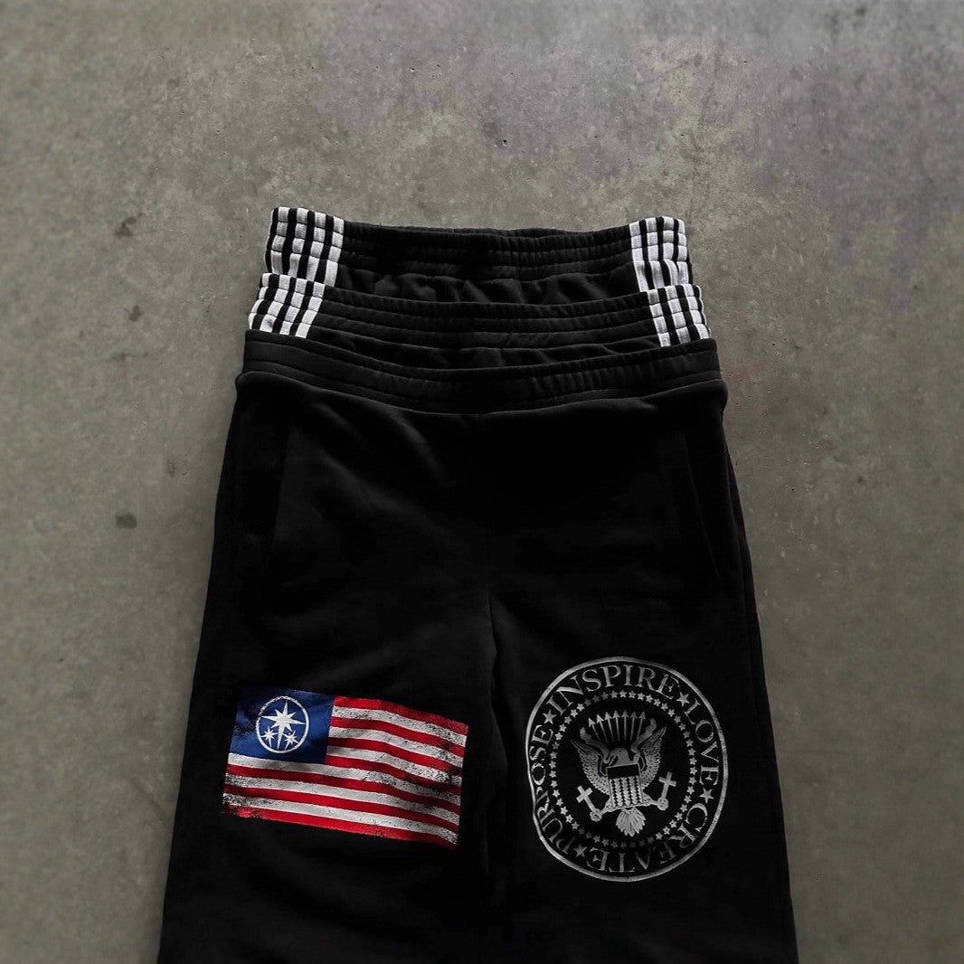 Calça Americana Masculina de Cintura Dupla, Calça da Moda de Rua, Calça Masculina com Letras Bordadas Retrô Estilo Harajuku, Unissex
