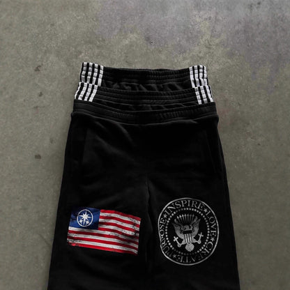 Calça Americana Masculina de Cintura Dupla, Calça da Moda de Rua, Calça Masculina com Letras Bordadas Retrô Estilo Harajuku, Unissex