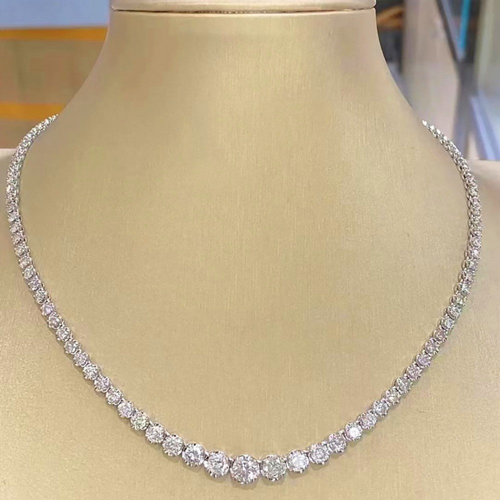 Colar Riviera de Moissanite com Certificado Gradiente de 3-5mm Gargantilha de Prata S925 para Mulheres