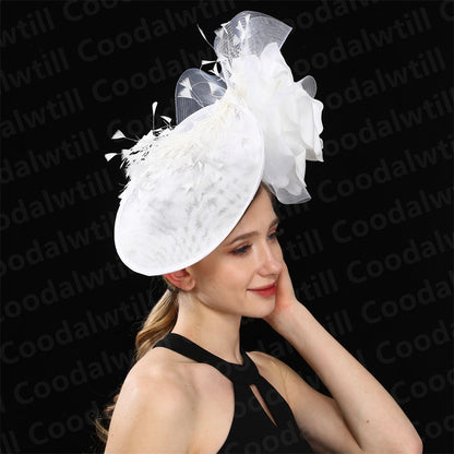 Big Flower Wedding Fascinator Hat Women Formal Party Tea Headpiece Ladies Cocktail Church Chapeau Cap Headband Woman Millinery