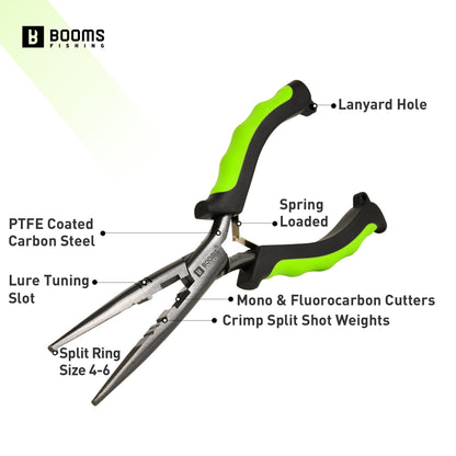 Alicate de Pesca Multifuncional Booms Fishing F03 23,5cm Bico Reto Longo Aço Inoxidável Cortador de Linha Tesoura Ferramenta