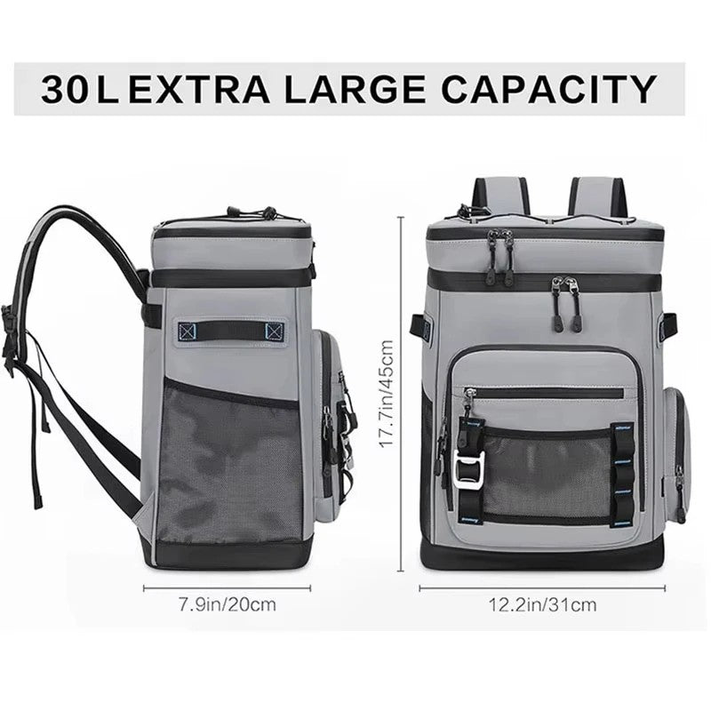 Waterproof Insulated Cooler Backpack 30L Large Capacity Lunch Food Box Durable Camping Fishing Pack Outdoor Travel Picnic Bag