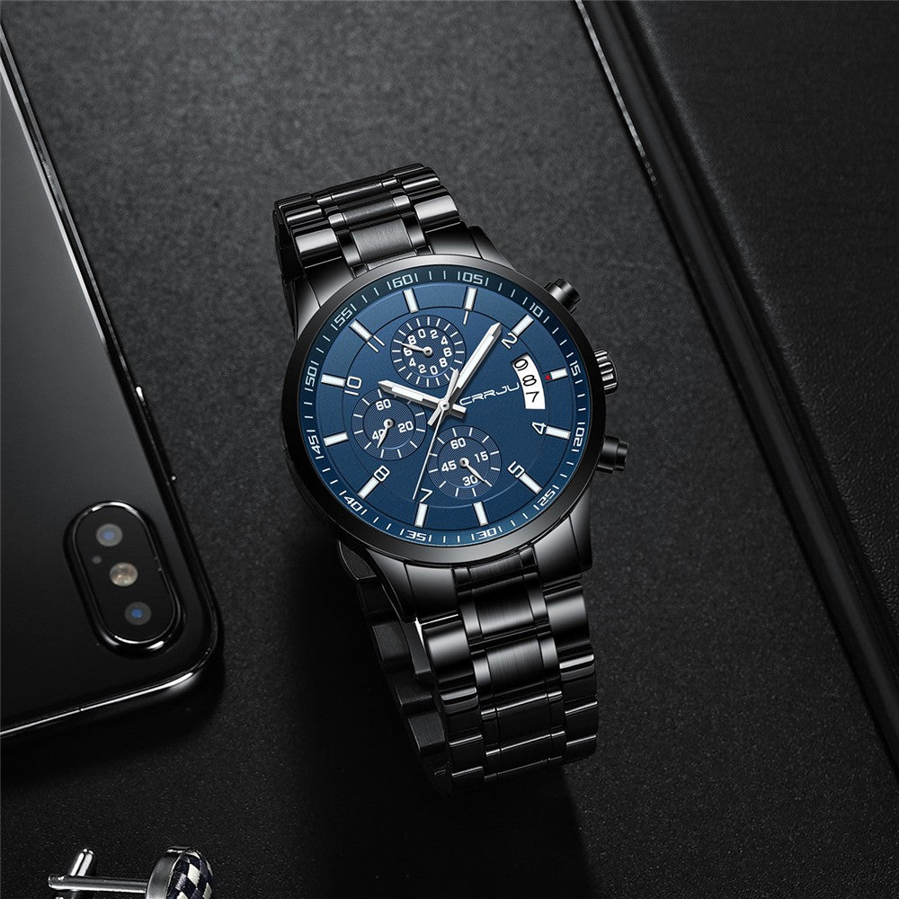 CRRJU Men Quartz Wristwatches Luxury Brand Sporty Chronograph Watches with 316 Stainless Steel Luminous Hands Male Clock Red