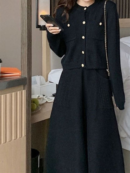 Autumn Winter Women's Mid-Length Knitted Pleated Skirt High Waist A-Line Long Skirt Loose Fuzzy Wool Skirt Double ket