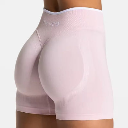 TEVEO Femmes Sans Couture Gymnase Solide Sport Allumer Court Blanc Taille Serrée Taille Haute Hanche Levage Yoga Pantalon Course