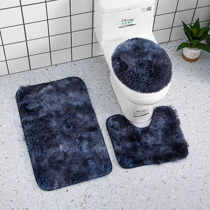 3piece Bathroom Mat Bathroom Silk Tie-dye Bathroom Soft Non-slip Carpet Shower Carpet Toilet Seat Cover Floor Mat