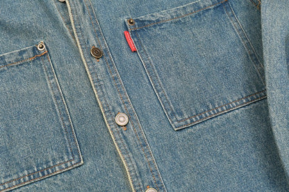 Retro Waed Denim Workwear irt Casual Everyday Basic Long Sve irt Trendy Autumn Cotton 00% Button up Pure Color