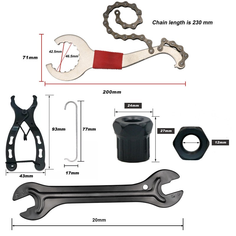 Conjunto de Ferramentas para Reparo de Bicicleta Quebrador de Corrente Extrator de Pedivela MTB Régua Medidora de Corrente de Bicicleta Removedor de Cassete Ferramentas de Reparo para Ciclismo ao Ar Livre