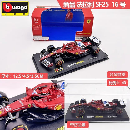 Novidade em Estoque Bburago Série F1 2025 1:43 2025 F1 Sf-25 Leclerc Rb21 Verstappen Mcl39 W16 Modelo Miniatura de Liga Brinquedos Personalizados Presentes
