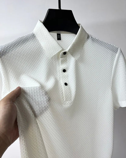Summer New Men's Lop-up Hollow Short-sleeved Polo Tee Shirt Ice Silk Breathable Business Fashion T-Shirt Male Brand Clothes