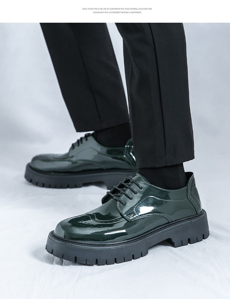 Leather shoes men's thick soles increase British style Brock business dress black senior sense wedding groom shoes 46 yards