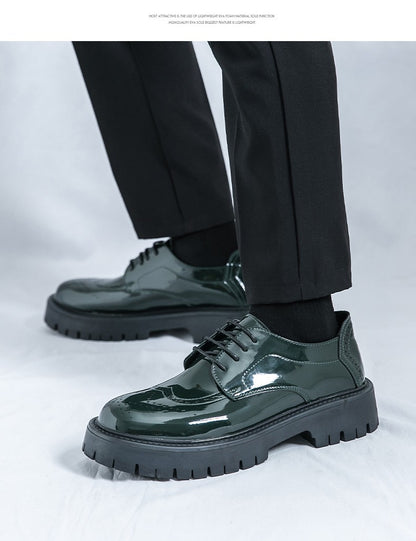 Leather shoes men's thick soles increase British style Brock business dress black senior sense wedding groom shoes 46 yards