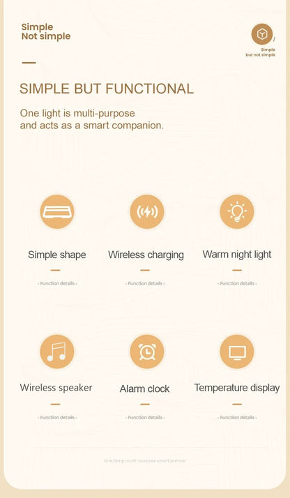6-in-1 Smart Alarm Clock - 15W Wireless Charger, Bluetooth Speaker, FM Radio, Dual Alarm, USB Charger & RGB Night Light