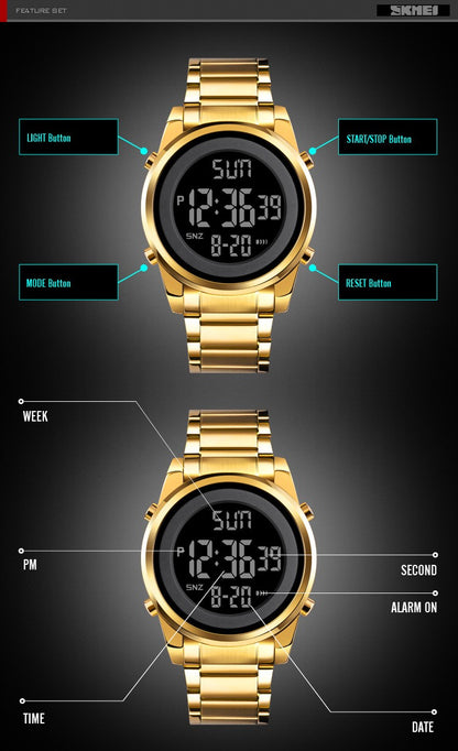 SKMEI Luxury Waterproof Watch for Men Stainless Steel Electronic Sports Digital Mens Wristwatches Man Clock Reloj Masculino 1611